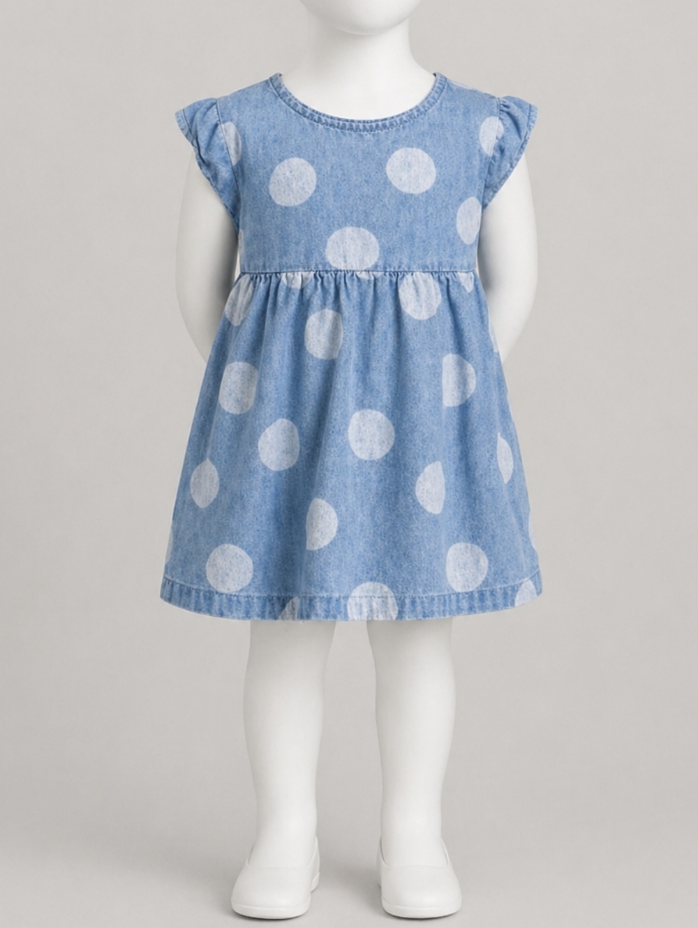 Carter's Baby Girls Blue Denim White Polka Dot Empire Waist Dress Size 9M Summer